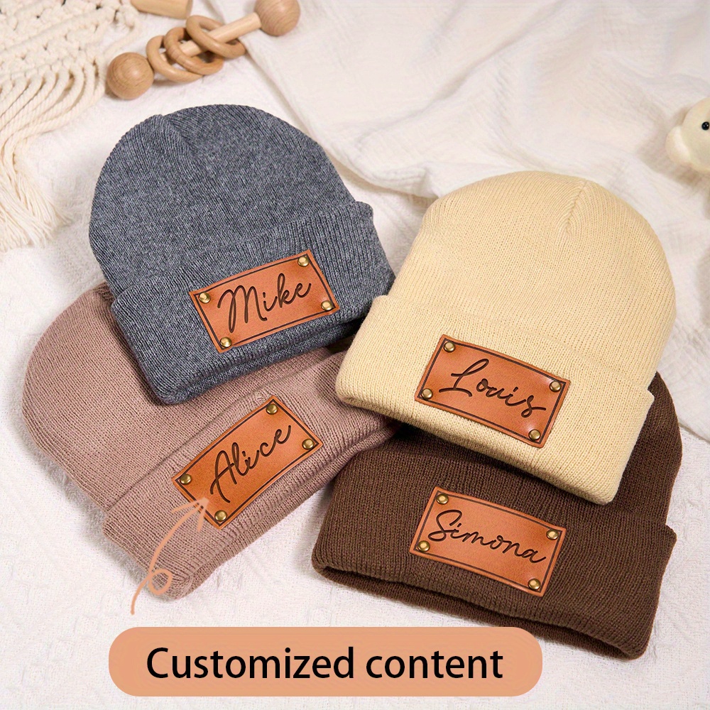 Knit Beanie Hat Warm - Özel Deri Yama Detaylı Bere, Üzerine