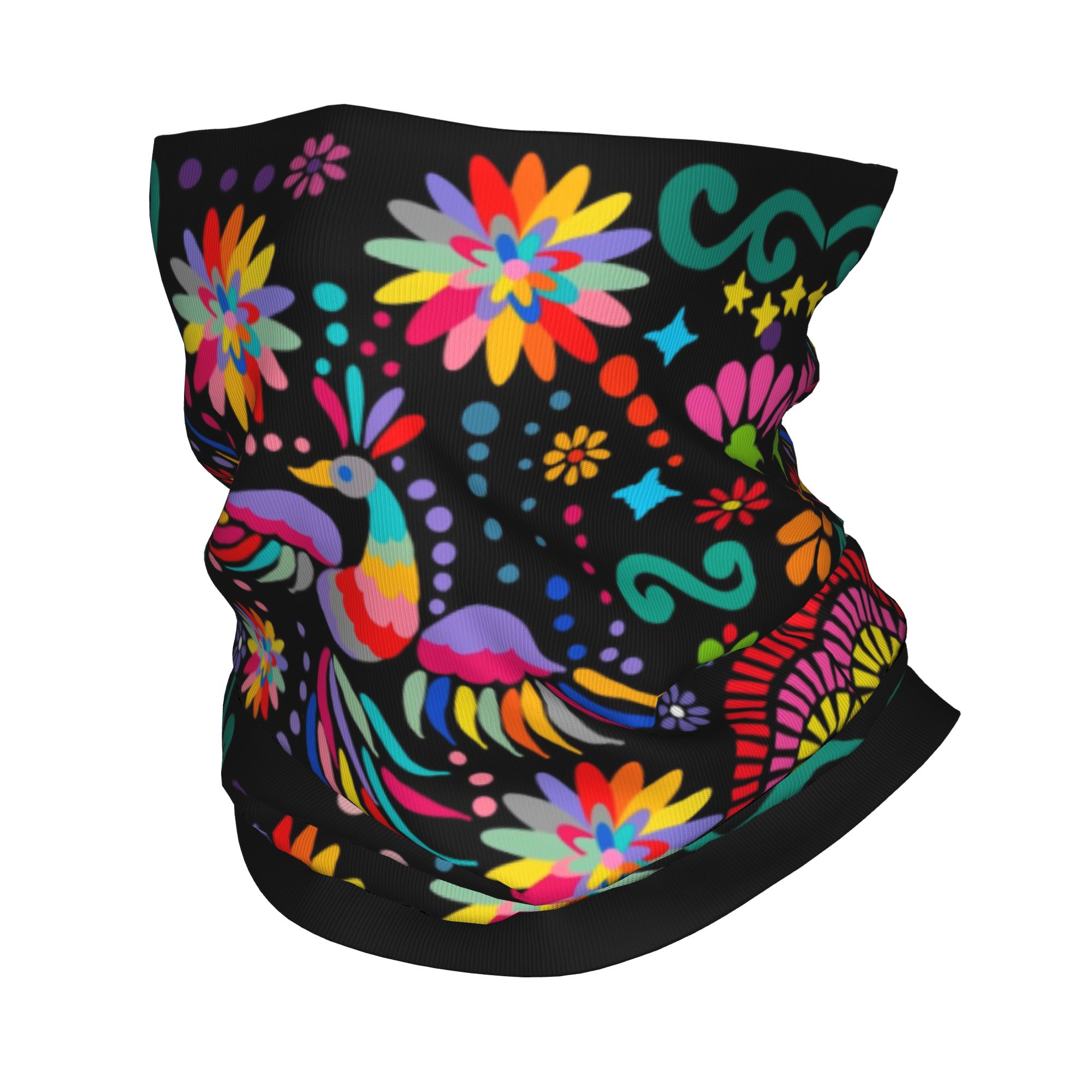 Neck Gaiter Fleece - Özel Meksika Çiçek Desenli Tekstil Bandana