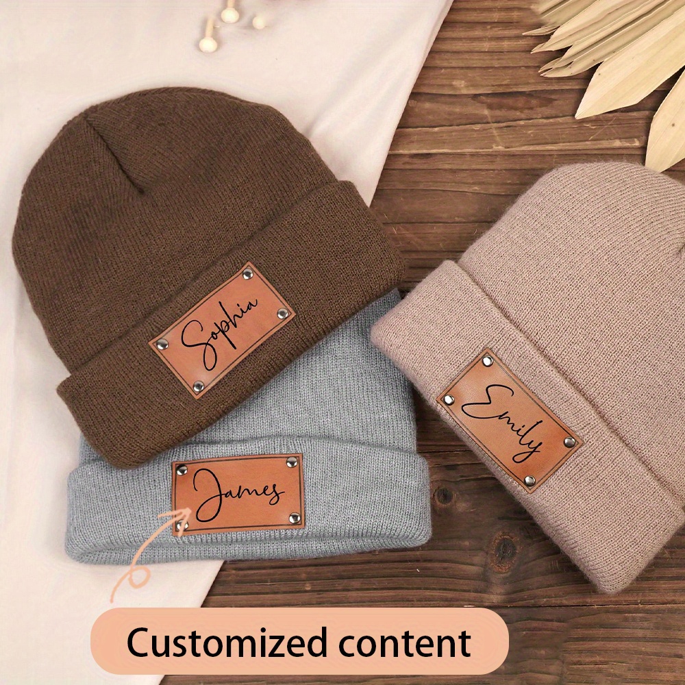 Knit Beanie Hat Warm - İsim Yazılı Özel Deri Etiketli Örgü